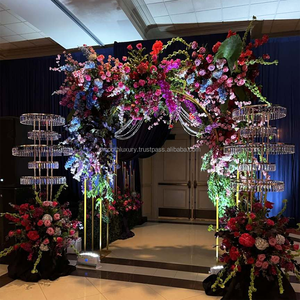 Rueda de La Fortuna lisa, centro de mesa dorado para boda, soporte de flores, colgantes acrílicos, mesa, pieza central, decoración, tiras de cristal, borla - Product Image 2