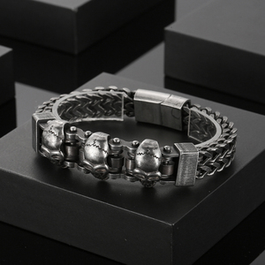 KALEN 220mm Punk <span class=keywords><strong>Triple</strong></span> Skull Charms bracciali a catena a spina di pesce in acciaio inossidabile per uomo - Product Image 5