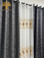 Ensemble de rideaux jacquard à œillets, 3 pièces, motif floral, occultation élevée (70%-90%), style moderne, en polyester, commande mixte à faible MOQ