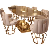 Table à manger en verre et métal, style design, table en métal doré, verre, acier inoxydable, meubles de maison, ensemble de table à manger