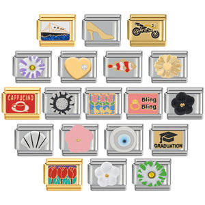 Tự Làm Ý Quyến Rũ Vòng Đeo Tay Unisex Thép Không Gỉ Modulink 9Mm Cổ Điển Bạc Tấm Với Men Màu Xanh Kết Thúc Cho Đám Cưới Bên - Product Image 3