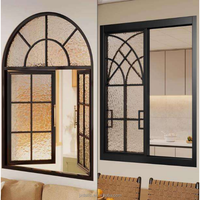 Ventana de Aluminio Resistente a Huracanes de Estilo Retro Francés, Apertura Horizontal, Manija de Cobre Sólido, para Dormitorio, Zona Tropical, Villa, Seguridad