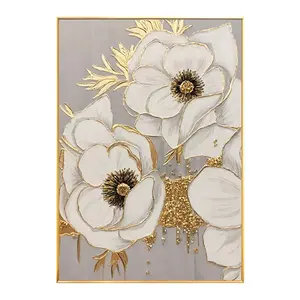 Moderne Canvas Folie Witte Bloem Muur Kunst Met Hand Geschilderd Getextureerd Voor Woonkamer Slaapkamer Badkamer Decor