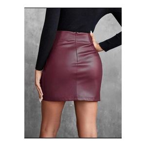 Jupe portefeuille taille haute en similicuir pour femme avec fermeture éclair et détail froncé finition brillante - Product Image 1
