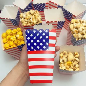 Boîte à popcorn en <span class=keywords><strong>carton</strong></span> blanche en forme de trompette, motifs à pois, rayures et <span class=keywords><strong>drapeau</strong></span> américain, pour l'exportation, emballage alimentaire à emporter, lot de 12 - Product Image 3