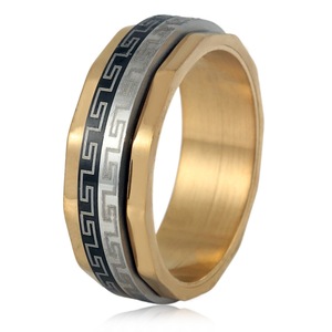 yunnique <b>Titanium</b> Steel <b>Ring</b> Geometric Pattern Gold Unisex Fashion Jewelry Gift - Product Image 1