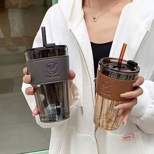 Botellas de agua de vidrio grueso personalizables, tazas para beber jugo de leche, funda protectora de silicona de pajita bonita, juegos bonitos, regalos de café - Product Image 5