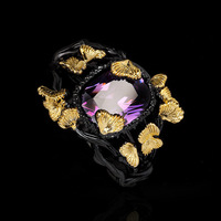 Offre Spéciale bijoux KYRA01387 Pistolet NOIR plaqué timbo forme améthyste anneau de pierres précieuses pour les femmes