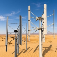Système hybride éolien-solaire 50 kW, éolienne à axe vertical avec rotor de 5,8 m de diamètre et vitesse de démarrage de 2,5 m/s