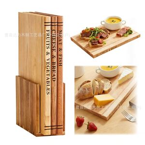 Ensemble de planches à découper en bois massif en forme de livre, 3 pièces, multifonctions pour la cuisine, pour fromage, pain, viande, poisson - Product Image 1