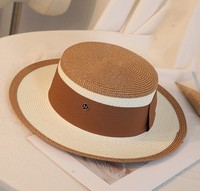 Internet Celebrity Flat Top Color-block Chapeau de paille Femmes de style coréen Summer Beach Sunscreen Sunshade M-letter