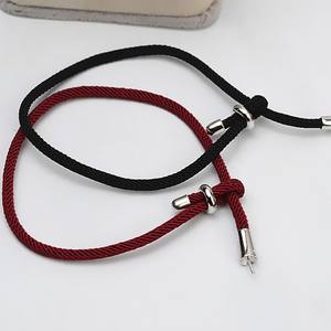 S925 Silver Black Rope <b>Red</b> Rope DIY Accessories Simple Handmade <b>Bracelet</b> with Empty Support Small Fresh Jewelry Findings - Product Image 1