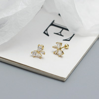 Piercing Bijoux Argent Sterling 925 Vis Boule Bouchon D'oreille Os Zircon Bowknot Boucles D'oreilles