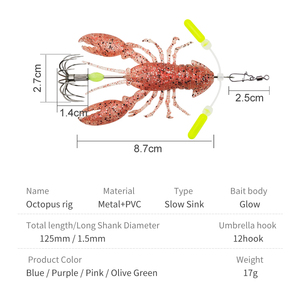 Esca Artificiale Morbida <span class=keywords><strong>per</strong></span> Calamari con Girelle da Pesca 17g, Luminosa, <span class=keywords><strong>per</strong></span> Polpi e <span class=keywords><strong>Seppie</strong></span> in Acqua Salata - Product Image 2