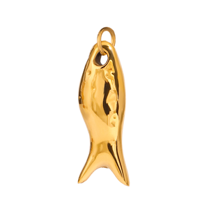 Pendentif Poisson Or en Acier Inoxydable Plaqué Or, Breloque Vintage Thème Animal, Bijou Unisexe - Product Image 1