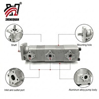 Pompa Gigi Hidrolik Tiga Sirkuit Zhengquan HGP-222A-F12/12/12R Efisiensi Tinggi Pompa Oli Multi-Sirkuit OEM Dapat Disesuaikan 21-25Mpa 2-12cc