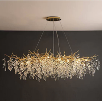 Lustre moderne à LED pour hôtel, en aluminium imprimé motif branche d'arbre, pour plafond haut, décoration de salon, grand pendentif en cristal