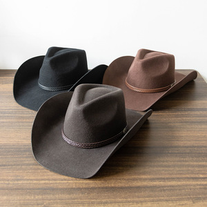 Chapeaux de cowboy western 100% feutre de <span class=keywords><strong>laine</strong></span> à large bord, couronne Cattleman, bande en cuir tressé, style vintage, pour le rodeo et le style country, vente en gros - Product Image 2
