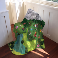Manta de Franela Estampada con Escena de Picnic en el Parque, Suave, Lavable y Cálida, Manta de Anime para Sofá y Exteriores, Venta al Por Mayor
