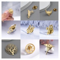 Broche vintage dorée à neuf bougies, croix et note de musique pour homme, broche en acier inoxydable, badge de costume, épingle de revers