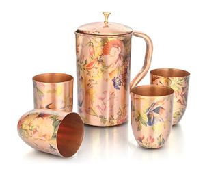 Ensemble de verres et de carafe en cuivre imprimé - Product Image 3