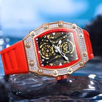 Jam tangan mekanis pria, ONOLA 3828D gerakan otomatis montre reloj asli nyaman untuk pria jam tangan tali silikon berongga