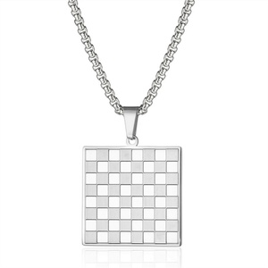Collier en acier inoxydable à maillons rectangulaires en forme d'échiquier, bijou tendance - Product Image 6