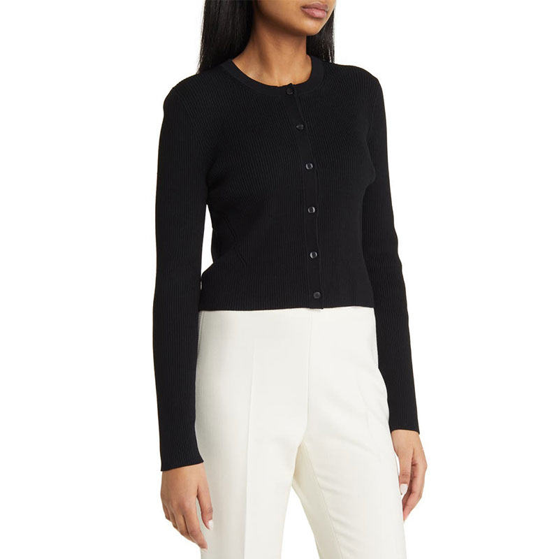 Wholesale Custom Wool Blend Women Knit Cardigan Button-up Sweater Ribbed Solid Color Top Knitwear High-Quality Spring 12gg OEM