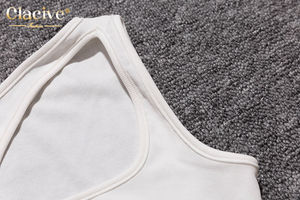 Clacive Streetwear Asymmetrical Neck Knitted Women Tops Blouses And T Shirts Cami Tank Tops Stylish White Women Crop Tops - Product Image 5