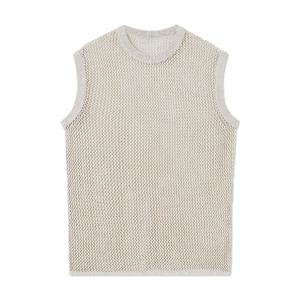 Camisa sin mangas de algodón 100% vintage casual para hombre con cuello acanalado y diseño de red, talla grande, venta al por mayor - Product Image 6