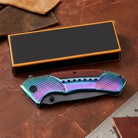 Petit couteau pliant de chasse EDC F81 en acier inoxydable 3Cr13 avec manche en bois, revêtement titane, pointe harpon, pour camping, vente en gros OEM
