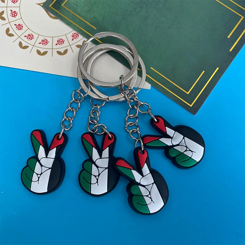 Accesorios de llavero de esmalte personalizado de alta calidad, llavero de PVC de recuerdo con bandera de Palestina