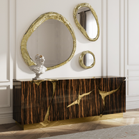 Buffet d'entrée artistique de luxe en acier inoxydable, style designer, pour maisons et villas de prestige, meuble de rangement mural