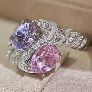 Anillo de Morganita A181, Plata 925, Corte Ovalado, Engaste Pavé, Anillos de Compromiso con Piedras Preciosas para Mujer - Product Image 2