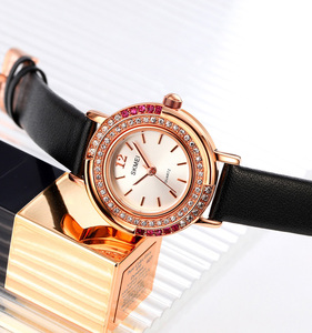 Montre vintage pour femmes SKMEI 1855, ronde, en cuir véritable, avec logo personnalisé, montres de luxe pour femmes, quartz, marque propre - Product Image 4