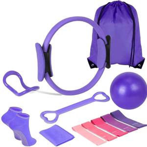 ชุดโยคะพิลาทิสพร้อมวงแหวน 25 ซม. สายรัดออกกำลังกาย TPE ลูกบอล ถุงเท้า ชุดฟิตเนสพกพาสำหรับออกกำลังกายที่บ้าน - Product Image 4