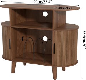 Soporte para Tocadiscos <span class=keywords><strong>de</strong></span> Madera Maciza Grande con Estación <span class=keywords><strong>de</strong></span> Carga, Puertos USB y Gabinete <span class=keywords><strong>de</strong></span> Almacenamiento <span class=keywords><strong>de</strong></span> Discos, Estilo Moderno <span class=keywords><strong>de</strong></span> Mediados <span class=keywords><strong>de</strong></span> Siglo - Product Image 2