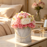 Bouquet de roses éternelles – Composition florale ronde de fleurs séchées pour décoration de table, maison, mariage et fêtes