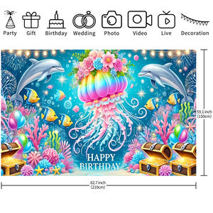 Sous-la mer thème dauphin méduse <span class=keywords><strong>poisson</strong></span> impression décor bannière toile de fond fête joyeux anniversaire décorations toile de fond - Product Image 6