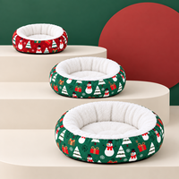 Lit pour chien moderne et confortable en peluche, design donut, pour l'hiver et Noël, avec rebord en forme de grotte, écologique, durable, en velours lavable, base antidérapante, direct usine