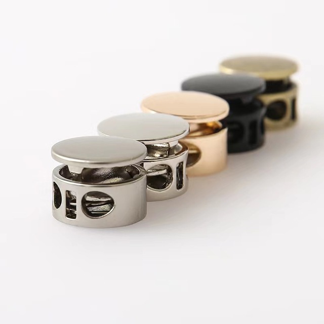 Round Cord Locks Spring Clasps Gunmetal/Sliver Metal Toggle Single Hole String Cord Locks Adjustable Buckle Drawstring Elastic B