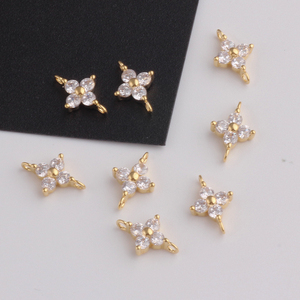 Charme tendance en or 14 carats plaqué zirconium, trèfle à quatre feuilles porte-bonheur, pendentif connecteur <span class=keywords><strong>pour</strong></span> la <span class=keywords><strong>fabrication</strong></span> de <span class=keywords><strong>bijoux</strong></span> DIY, bracelet, collier, boucles d'oreilles - Product Image 3