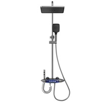 Ensemble de robinetterie de douche intelligent à LED avec éclairage d'ambiance, finition cuivre gris, pommeau de douche à jet doux et design luxueux