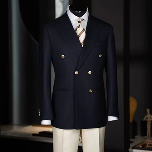 <span class=keywords><strong>Costume</strong></span> d'affaires italien en <span class=keywords><strong>laine</strong></span> de haute qualité bleu marine foncé pour homme, sur mesure, coupe ajustée, double boutonnage, veste et <span class=keywords><strong>pantalon</strong></span>, grande taille, 2 pièces, respirant - Product Image 1