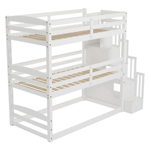 <span class=keywords><strong>Lit</strong></span> superposé triple en bois massif moderne <span class=keywords><strong>pour</strong></span> enfants avec design convertible et étagères de rangement - Product Image 3