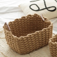 Panier de rangement multifonctionnel en coton tissé pour la cuisine et la salle de bain, décoration intérieure, utilisation sur le bureau, rangement pour masques faciaux, cosmétiques, collations