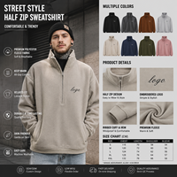 Sweat-shirt à capuche zippé 1/4 pour homme, personnalisé, de haute qualité, en polaire, coupe oversize, brodé, collection automne