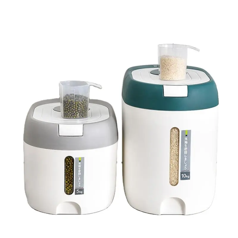 OEM/ODM Küchenaufbewahrungsbox feuchtigkeits- und insektenschutz Reisbehälter Spender 10 kg Getreidehülse mit Messbecher