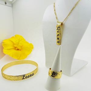 JX242 Personalizar nombre anillo inicial vertical collar pulsera conjunto Hawaiano Samoa joyería al por mayor regalo de cumpleaños personalizado - Product Image 4