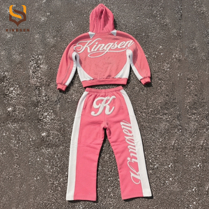 Custom Zip Sweatsuit Acid Wash Applique Patch Embroidery Distressed Hoodie Jogging Tracksuit <b>Sweatpants</b> <b>Set</b> - Product Image 2